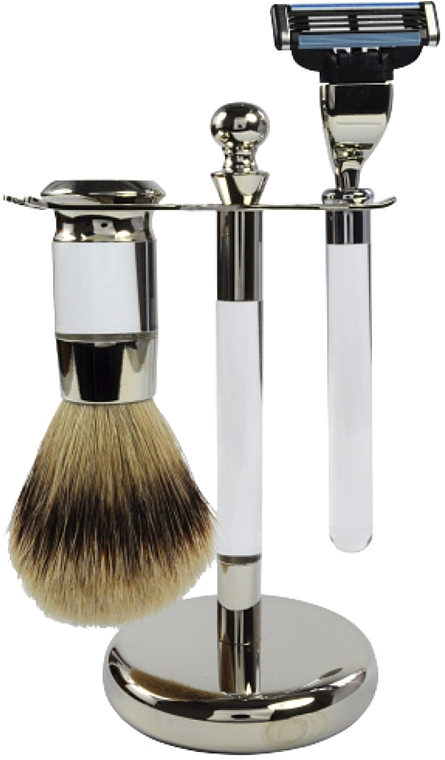 Набор для бритья - Golddachs Pure Badger, Mach3 Metal Chrome Acrylic (sh/brush + razor + stand) — фото N1