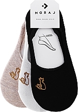 Шкарпетки жіночі, 3 пари, чорні, білі, бежеві з котиком - Moraj — фото N1