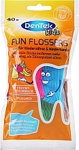 Детские зубочистки с ниткой, зеленые + голубые + розовые - DenTek Kids Fruit Fun Flossers — фото N1