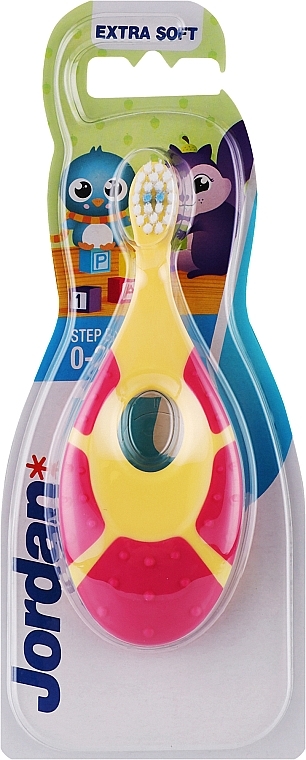 Детская мягкая зубная щетка "Step1", 0-2 года, розово-желтая - Jordan