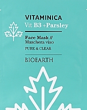 Маска целюлозна очищуюча та заспокійлива для чутливої та комбінованої шкіри обличчя - Bioearth Vitaminica Single Sheet Face Mask Vitb3 + Parsley — фото N1