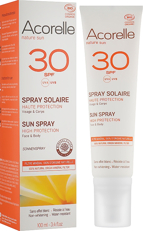 Спрей солнцезащитный органический SPF 30 - Acorelle Sun Spray High Protection Face & Body — фото N1