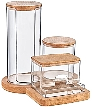 Органайзер-набор из трех частей 17х7,5х20 см, прозрачный с деревянной крышкой - BoxUp FT-211 — фото N3