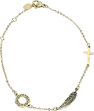 Браслет женский, круг, перо и крест, золотистый - Lolita Accessories — фото N1