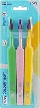 Набір зубних щіток, 3 шт., зелена + рожева + жовта - TePe Colour Soft — фото N1