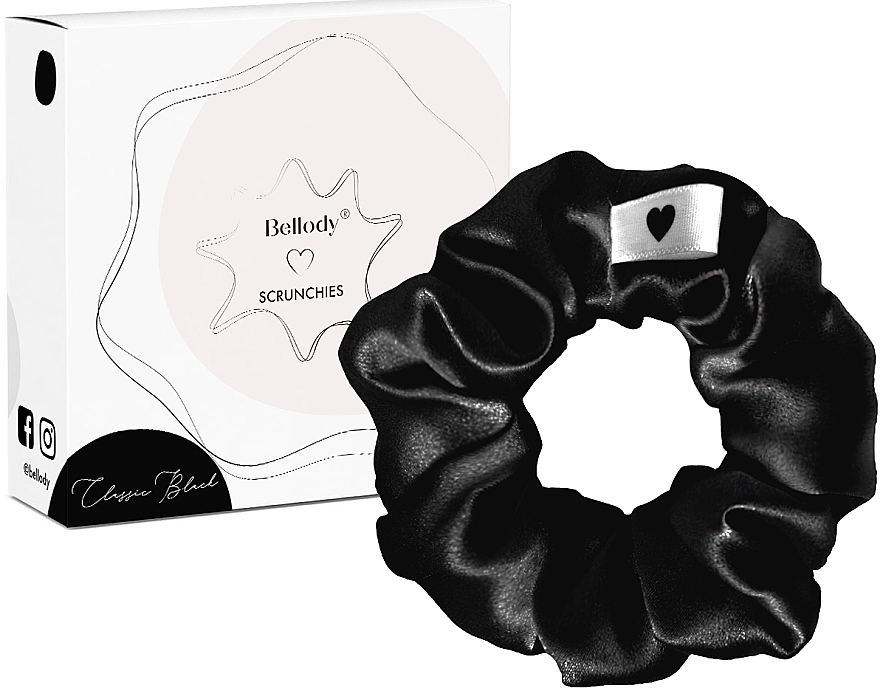 Резинка для волос, classic black, 1 шт. - Bellody Original Silk Scrunchie — фото N1