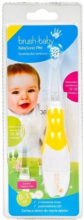 Електрична зубна щітка, 0-3 роки, жовта - Brush-Baby BabySonic Pro Electric Toothbrush — фото N3