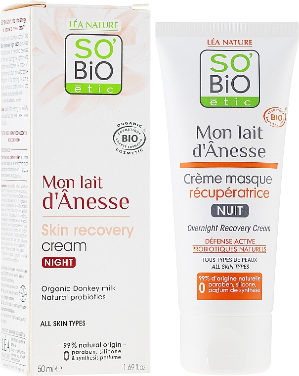 Ночной восстанавливающий крем-маска с ослиным молоком - So'Bio Etic Overnight Recovery Cream — фото N1