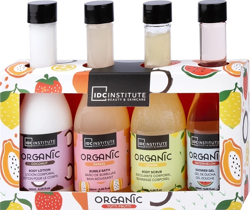 Набір - IDC Institute Organic 4 Bottle Gif Set (b/lot/120ml + b/bath/120ml + b/scr/120ml + sh/gel/120ml) — фото N1