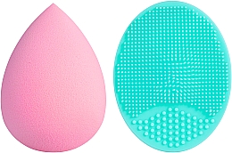 Набор спонжей для макияжа и умывания, 2 в 1, PF-52, бирюзовый + розовый - Puffic Fashion — фото N1