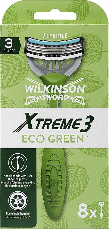 Одноразовые станки для бритья, 8 шт. - Wilkinson Sword Xtreme 3 Eco Green — фото N1
