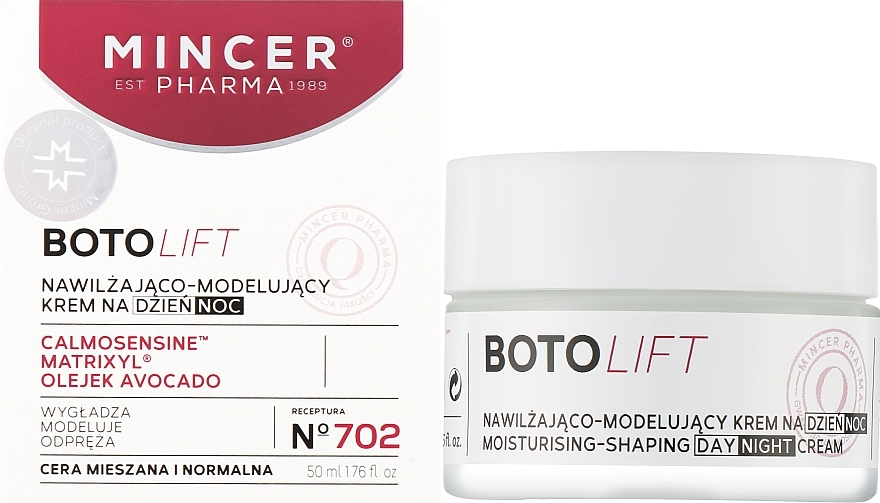 Зволожувальний моделювальний крем для змішаної та нормальної шкіри обличчя з кальмосенсином, матриксилом і олією авокадо - Mincer Pharma Boto Lift 702 — фото N2