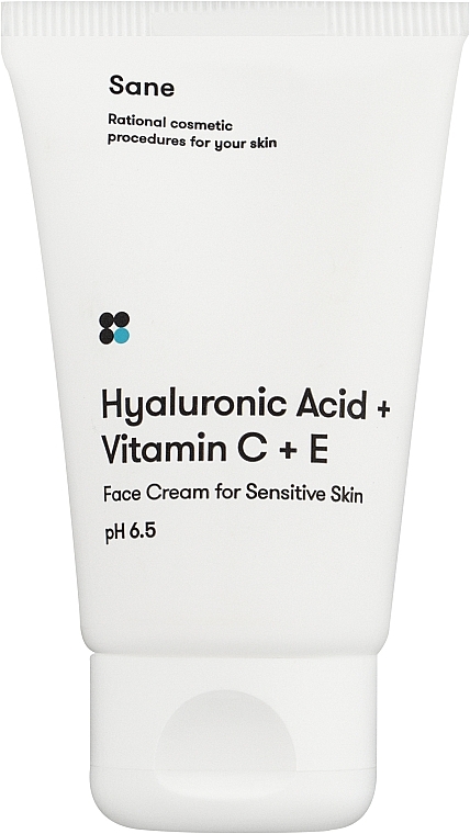 Крем для чувствительной кожи лица с гиалуроновой кислотой + витамин С + Е - Sane Hyaluronic Acid + Vitamin C + E Face Cream For Sensitive Skin