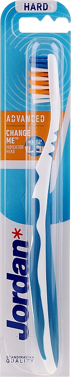 Зубна щітка, тверда, без ковпачка, біло-синя - Jordan Advanced Toothbrush — фото N1