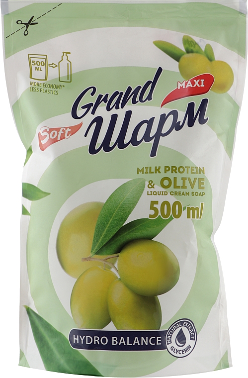 Жидкое крем-мыло "Молочный протеин и олива" - Мыловаренные традиции Grand Шарм Maxi Milk Protein & Olive Liquid Soap (сменный блок)