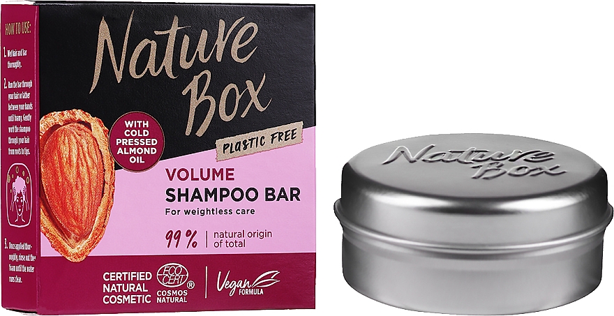 Твердий шампунь для волосся + мильниця у подарунок - Nature Box Shampoo Bar Almond Oil — фото N1