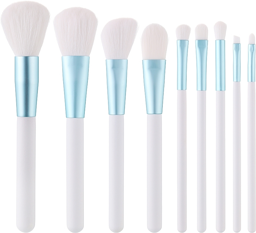 Набор кистей для макияжа, 9 шт, белые с голубым - Tools For Beauty MiMo White Set — фото N1