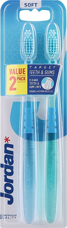 Зубная щетка мягкая, зеленая+голубая - Jordan Target Teeth Toothbrush — фото N4