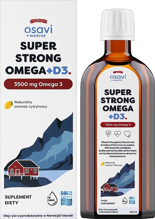 Харчова добавка "Омега 3 + D3", 3500 мг, зі смаком лимона - Osavi Super Strong Omega — фото N2