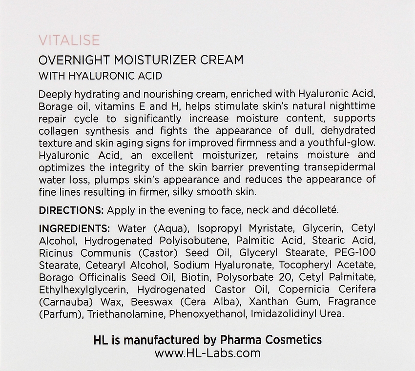 Нічний живильний крем для обличчя - Holy Land Cosmetics Vitalise Overnight Moisturizer Cream — фото N3