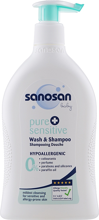 Детское гипоаллергенное средство для купания 2 в 1 - Sanosan Baby Pure & Sensitive Head-to-Toe Wash Lotion — фото N4