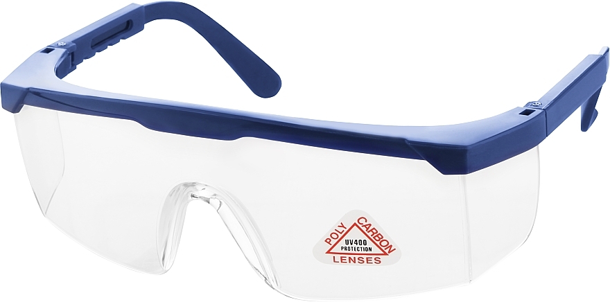 Защитные очки, пластиковые, регулируемые дужки, прозрачные линзы, синяя оправа - Dochem — фото N1