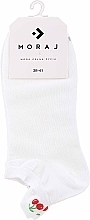 Жіночі короткі бавовняні шкарпетки, білі з вишнею - Moraj — фото N1