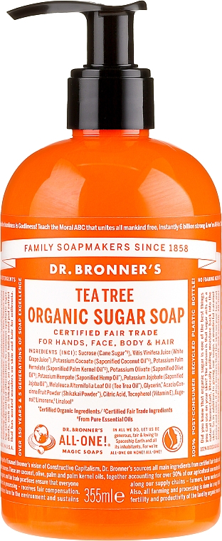 Цукрове рідке мило "Чайне дерево" - Dr. Bronner’s Organic Sugar Soap Tea Tree