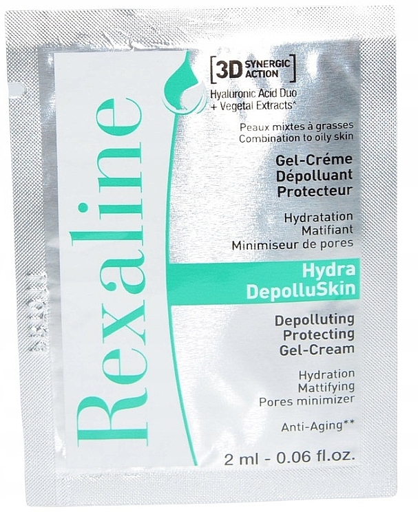 Захисний гель-крем для обличчя "Детокс" - Rexaline Hydra 3D Hydra-DepolluSkin Gel-Cream (пробник) — фото N1