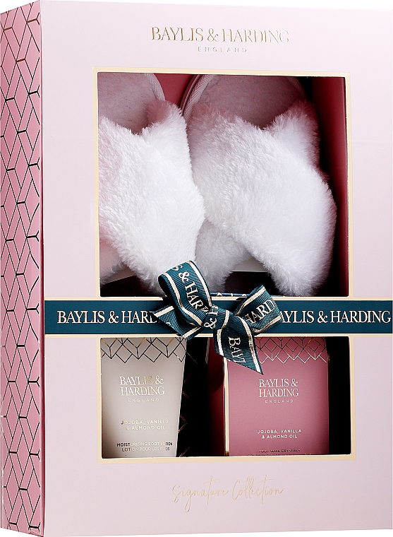 Набор - Baylis & Harding Jojoba, Vanilla & Almond Oil (f/lot/140ml + bath/salt/100g + slippers) — фото N1