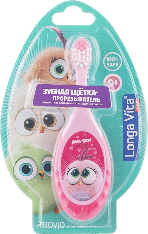Детская зубная щетка-прорезыватель "Angry Birds", розовая - Longa Vita  — фото N1