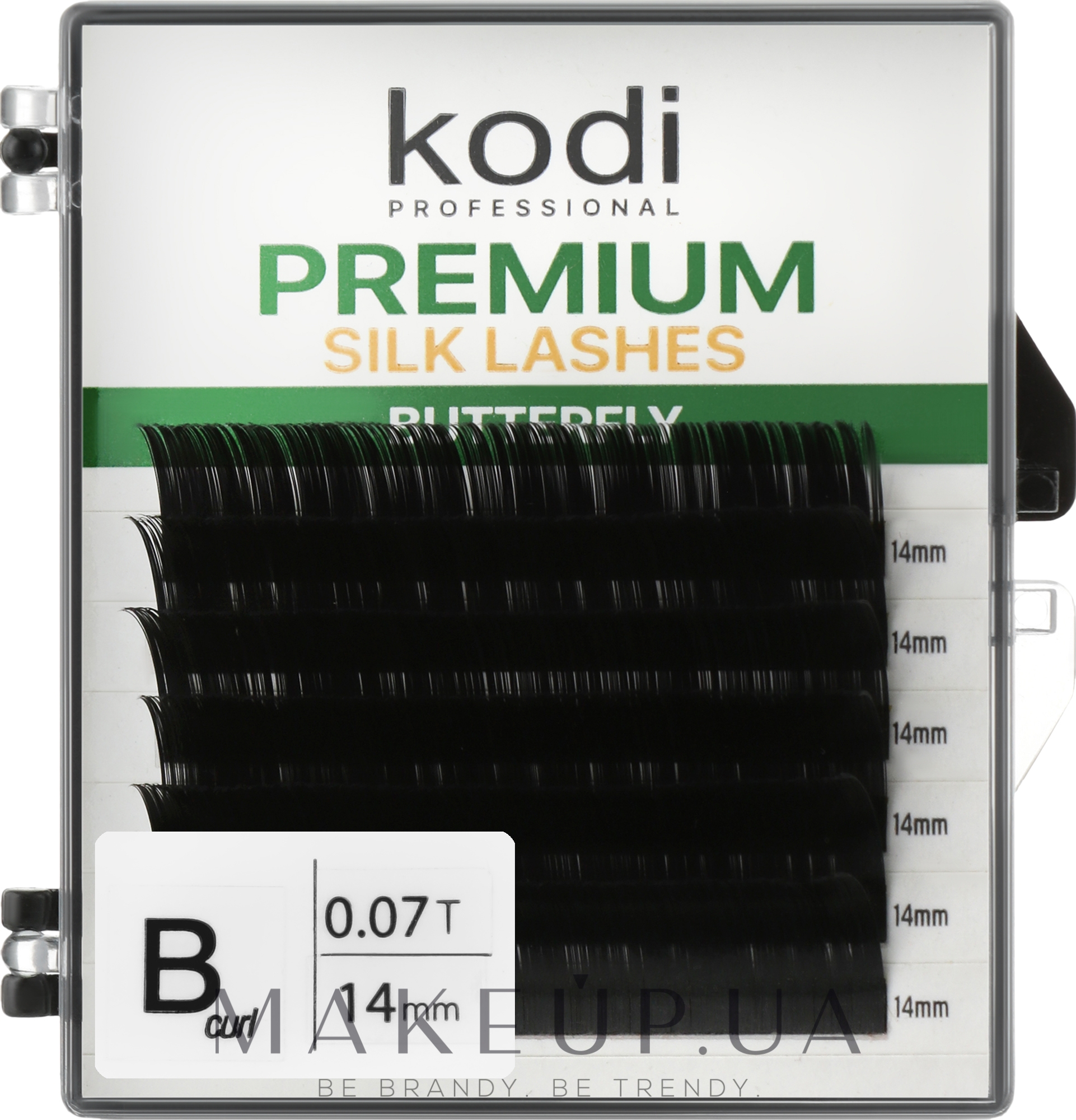 Накладні вії Butterfly Green B 0.07 (6 рядів: 14 мм) - Kodi Professional — фото 1уп