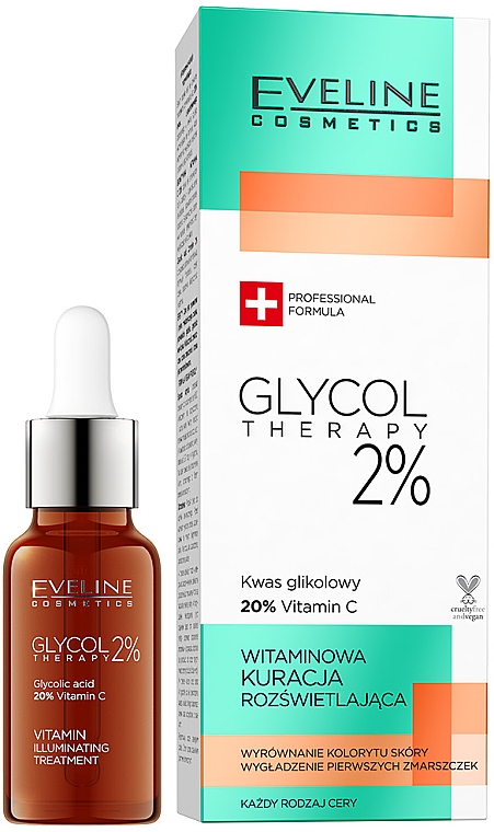 Осветляющее средство для кожи 2% - Eveline Cosmetics Glycol Therapy Witaminowa Kuracja Rozświetlająca 2%