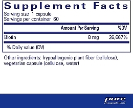 Диетическая добавка "Биотин" 8 мг, капсулы - Pure Encapsulations Biotin — фото N2