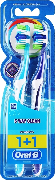 Набор зубных щеток "Комплекс Пятисторонняя чистка", 40 средняя, голубая+синяя - Oral-B Complete 5 Way Clean — фото N1