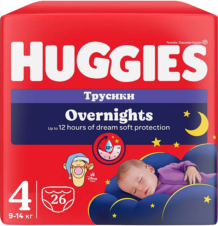 Подгузники-трусики "Overnight" 4 (9-14 кг), 26 шт. - Huggies — фото N1