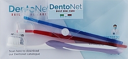 Набор для чистки брекет-систем, сиреневая + синяя щетка - Dentonet Pharma Brace Kit (t/brush/1шт+single/brush/1шт+holder/1шт+d/s/brush/3шт) — фото N2
