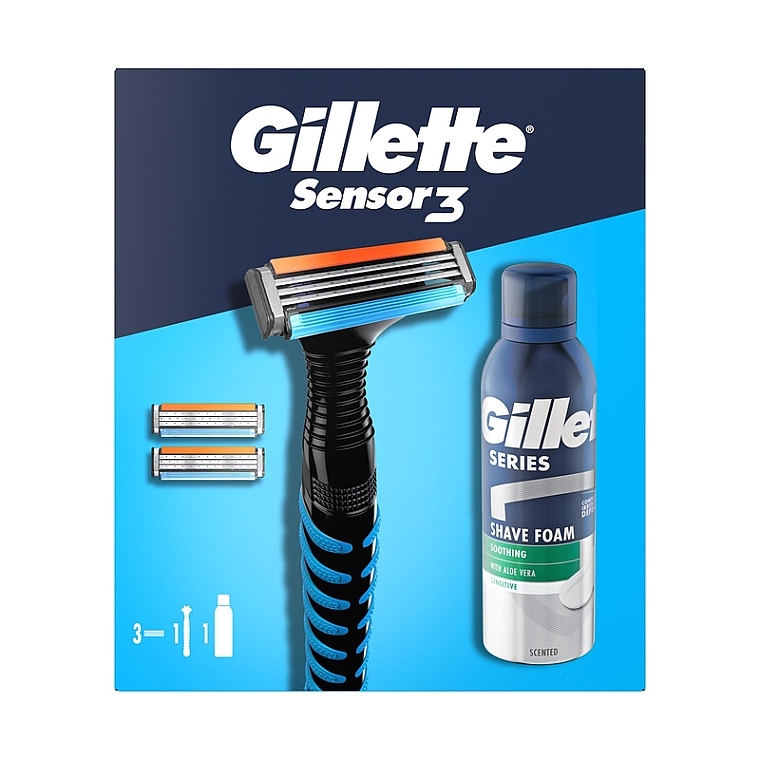 Набор - Gillette Sensor 3 (razor/1pc + refil/3pcs + foam/200ml) — фото N1