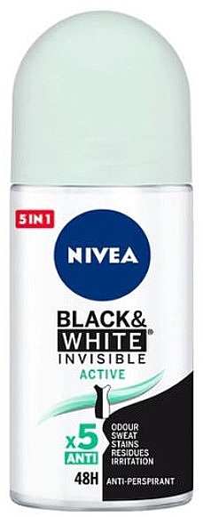 Дезодорант-антиперспирант шариковый - NIVEA Black & White Invisible Active Deodorant Roll On — фото N1