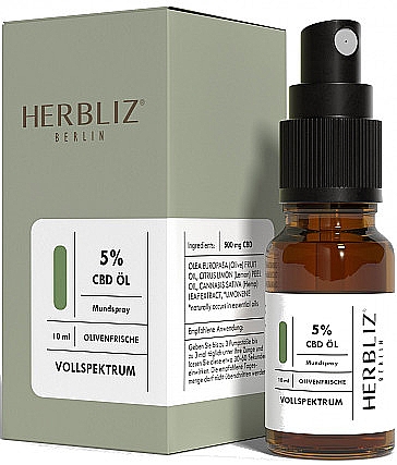 Олійний спрей для рота "Оливка" 5% - Herbliz CBD Olive Fresh  Oil Mouth Spray 5% — фото N1