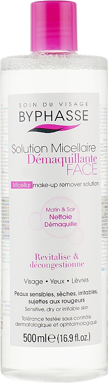 Міцелярна вода для очищення обличчя - Byphasse Micellar Make-Up Remover Solution Sensitive, Dry Skin And Irritated  — фото N5