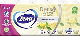 Носовые платки бумажные с ароматом зеленого чая, трехслойные, 10 упаковок по 10 шт. - Zewa Deluxe Aroma Spirit Of Tea — фото N2