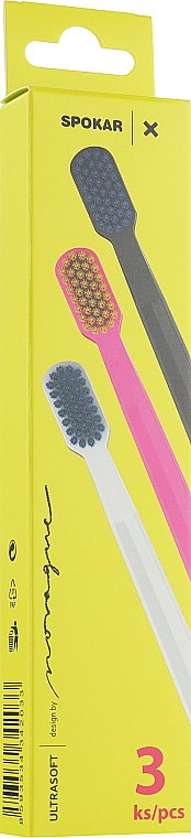 Набор зубных щеток "X", ультрамягких, черно-голубая + розово-желтая + бело-голубая - Spokar X