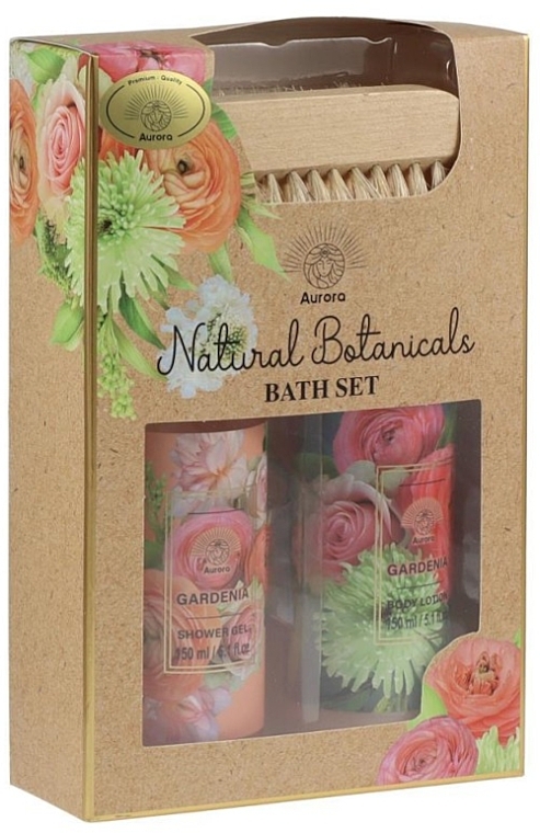 Набор "Гардения" - Aurora Natural Botanicals Bath Set (sh/gel/150ml + b/lot/150ml + b/brush/1pc)  — фото N1