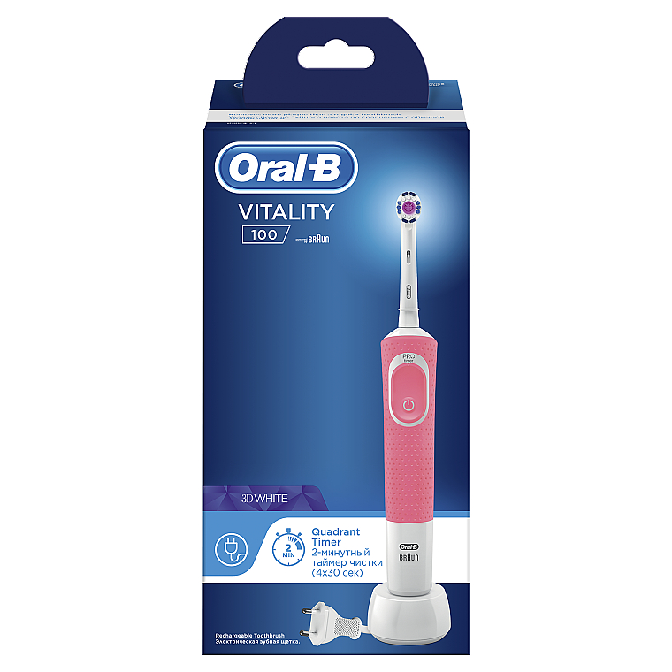 Электрическая зубная щетка, розовая - Oral-B Vitality 100 D100.413.1 PRO 3D — фото N3