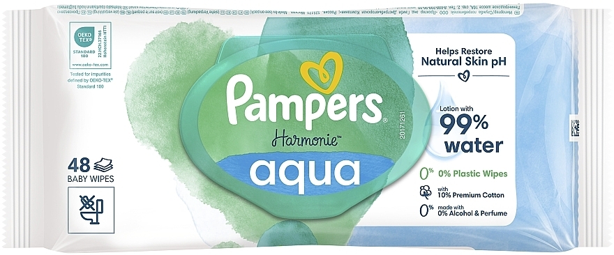 Дитячі вологі серветки, 48 шт. - Pampers Harmonie Aqua Body Wipes — фото N2