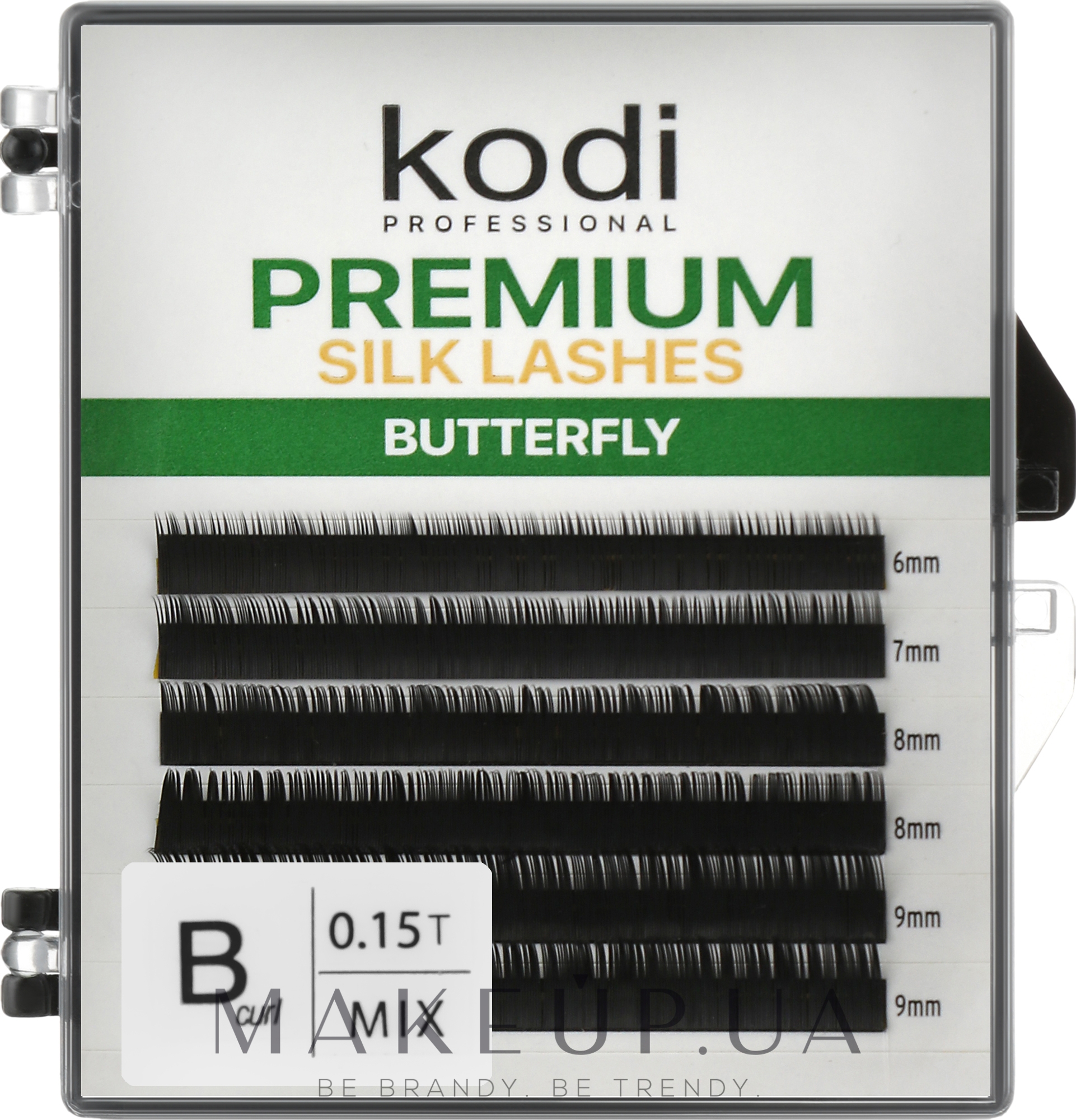 Накладные ресницы Butterfly Green B 0.15 (6 рядов: 6/7/8/9) - Kodi Professional — фото 1уп