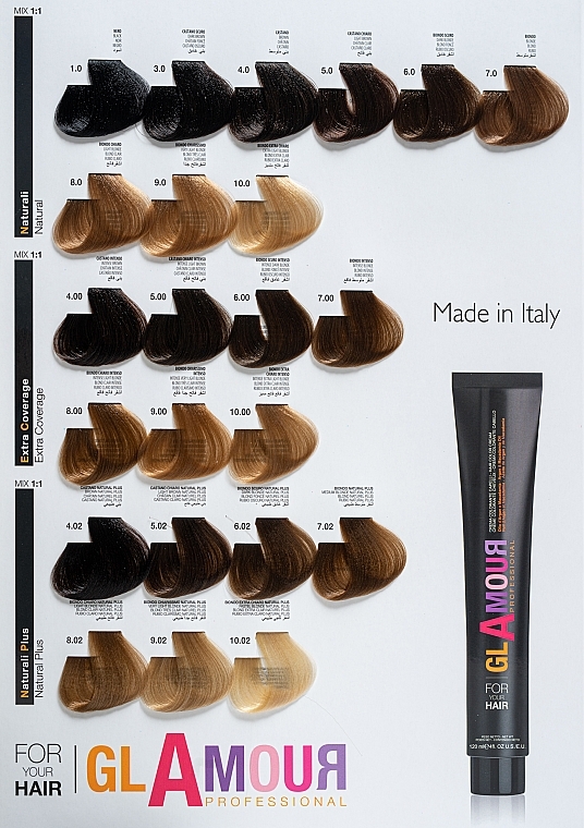 УЦЕНКА Крем-краска для волос Glamour Professional с пантенолом, маслами макадамии и арганы, гидролизованным шелком - Erreelle Italia * — фото N5