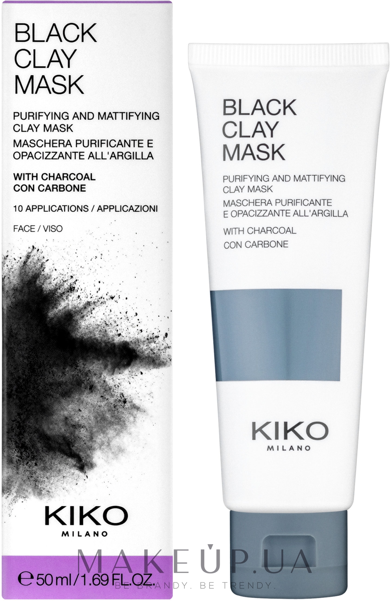 Очищающая матирующая маска для лица с углем и черной глиной - Kiko Milano Black Clay Mask — фото 50ml