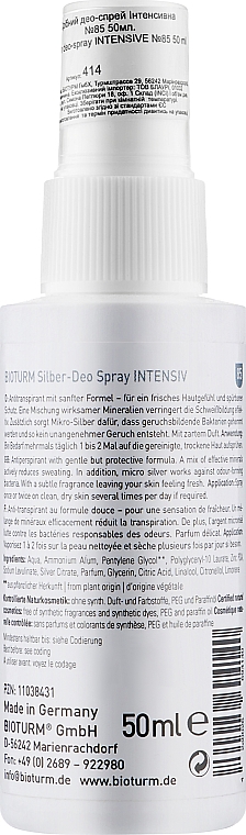 Дезодорант-спрей "Интенсивный" - Bioturm Silber-Deo Intensiv Spray No.85 — фото N2
